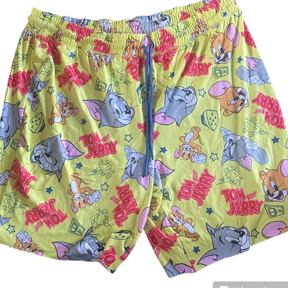 Tom And Jerry Lounge Sleep‎ Shorts Womens Cartoon Yellow Cat Mouse Sz 2X 18W-20W